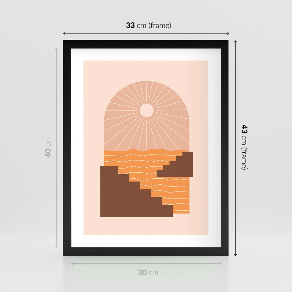 Plakat w ramie 30x40 - Słoneczne Inspiracje w Stylu Boho - boho grafika, słońce - rama czarna
