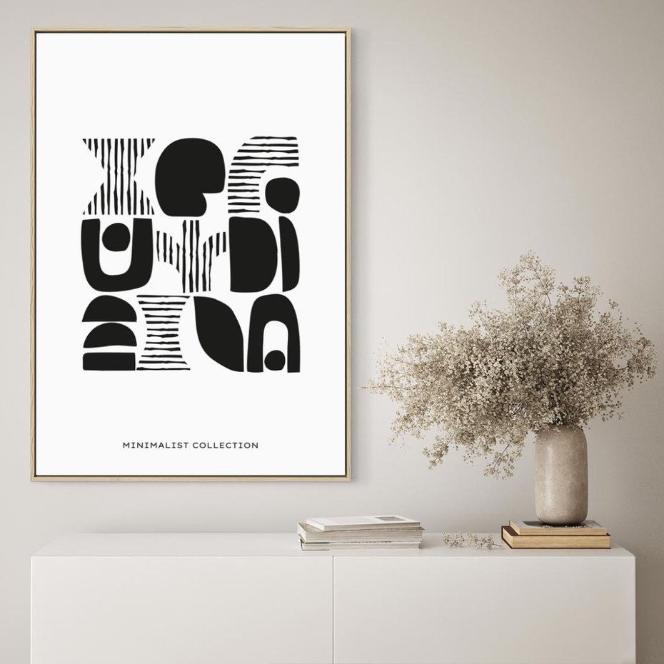 Obraz w ramie 50x70 - Taniec Dziwacznych Kresek - minimalistyczny plakat, czarno biały - rama drewno