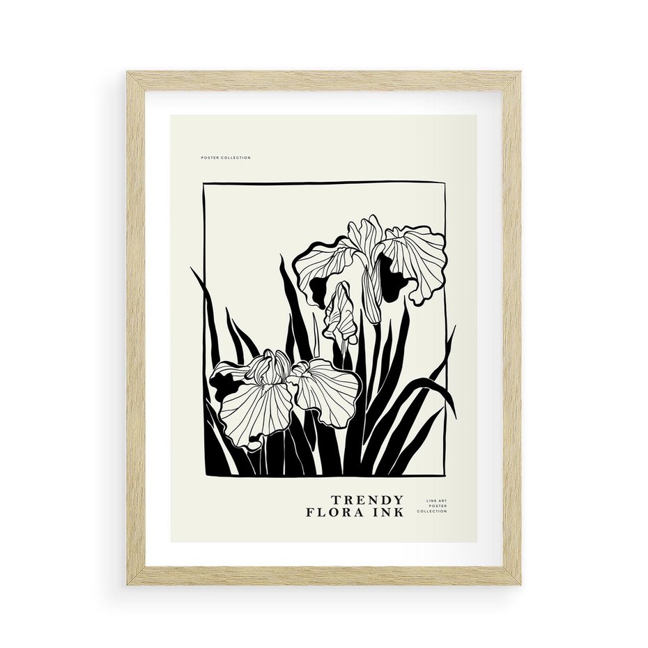 Plakat w ramie 50x70 - Spojrzenia na szkicowaną przeszłość - kwiaty, typografia - rama drewno