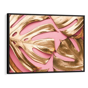 Obraz w ramie 70x50 - Przyjemność w Naturze - złote, liście - rama czarna