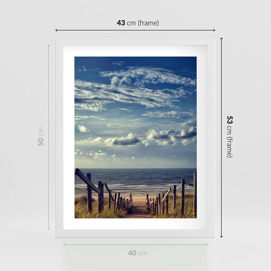 Plakat w ramie 40x50 - Plaża i morze - plaża, morze - rama biała