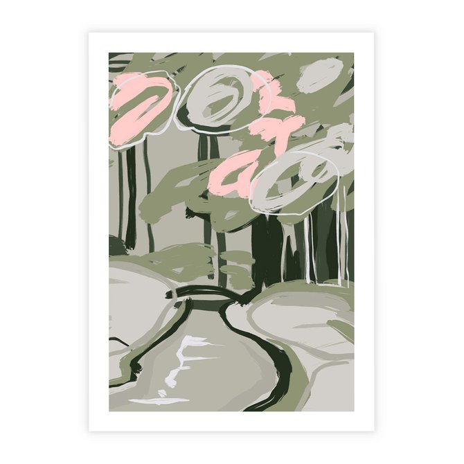 Plakat bez ramy 21x30 - Leśny Zakątek - pastelowy krajobraz, nowoczesny plakat