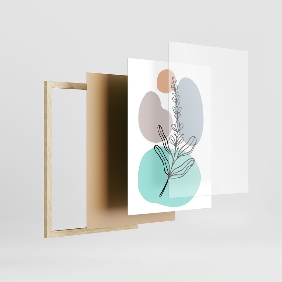 Zestaw obrazy w ramie 30x40 galeria - Rosliny, graficzne, minimalizm - rama drewno