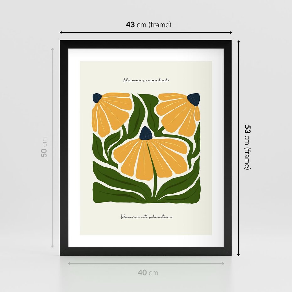 Plakat w ramie 40x50 - Kreatywne Wibracje - sztuka nowoczesna, kolorowe kwiaty - rama czarna