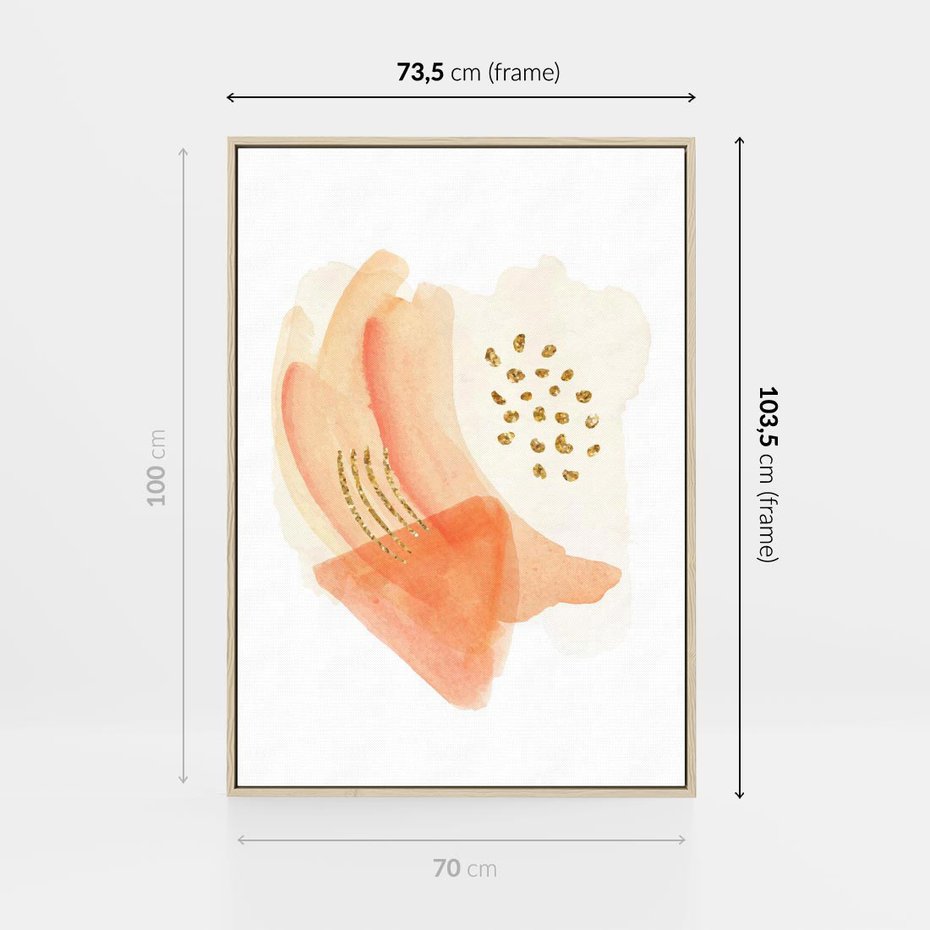 Obraz w ramie 70x100 - Rozkwitające Odbicia Form - abstrakcyjne akwarelowe plamy, minimalizm - rama drewno