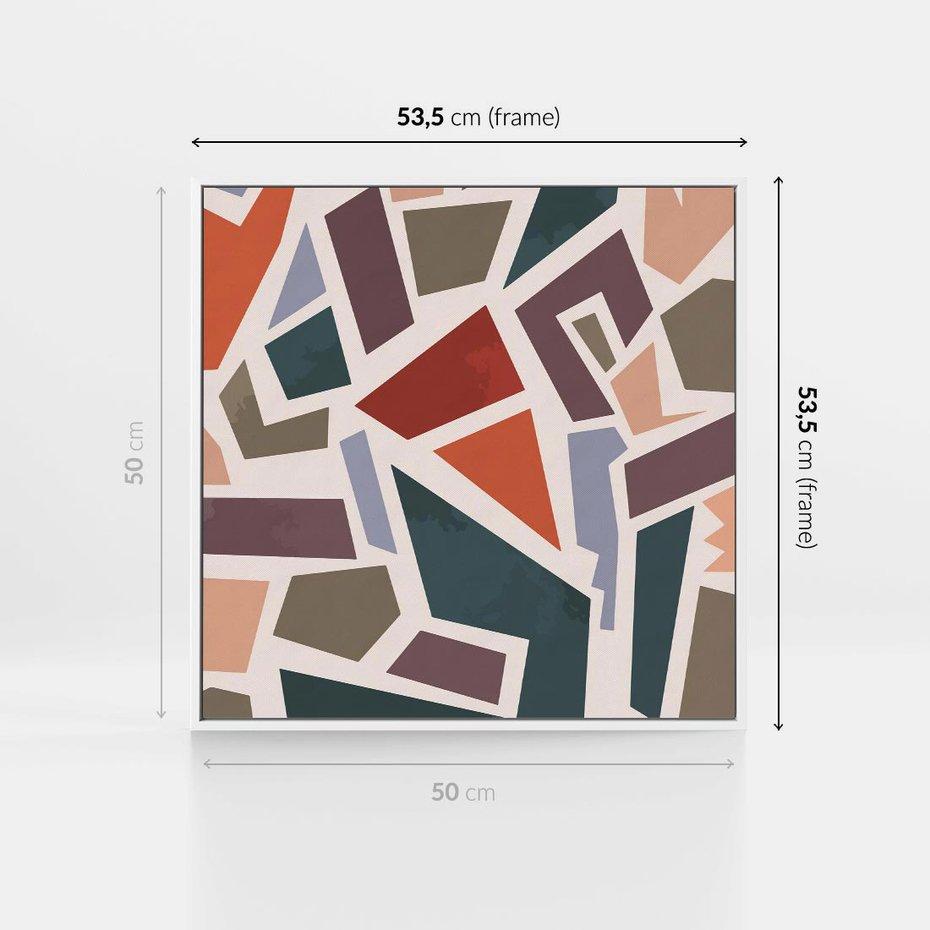 Obraz w ramie 50x50 - Modernistyczna Transcendencja - geometryczne kształty, mozaika - rama biała