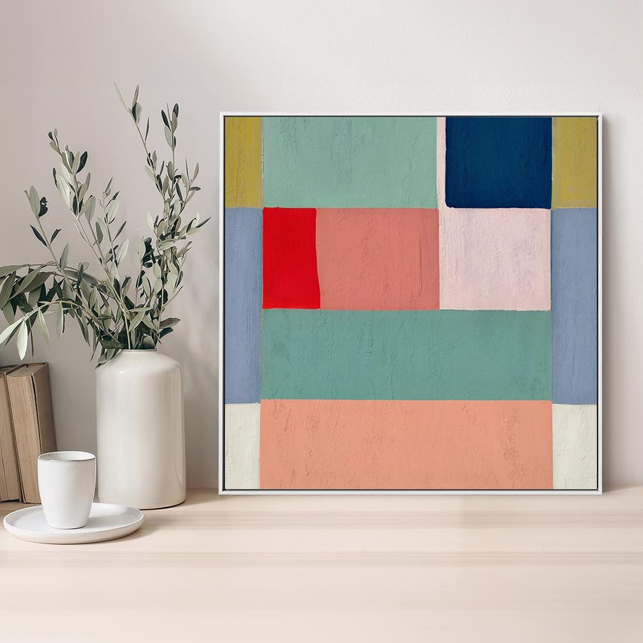 Obraz w ramie 50x50 - Bezgraniczne Nastroje Harmonii - abstrakcyjne geometryczne kształty, olejny obraz - rama biała