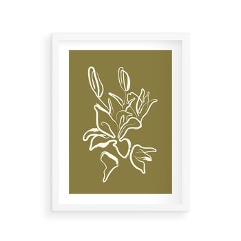 Plakat w ramie 30x40 - Przenikające Barwy - abstrakcyjna roślina, kwiaty - rama biała