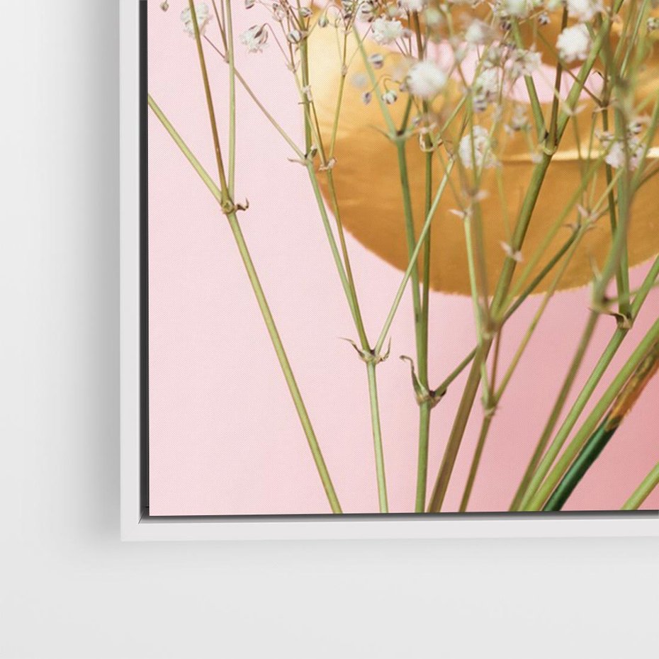 Obraz w ramie 70x50 - Blask Natury - złote, liście - rama biała