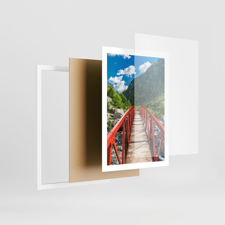 Plakat w ramie 50x70 - Most do przygody - góry, most - rama biała