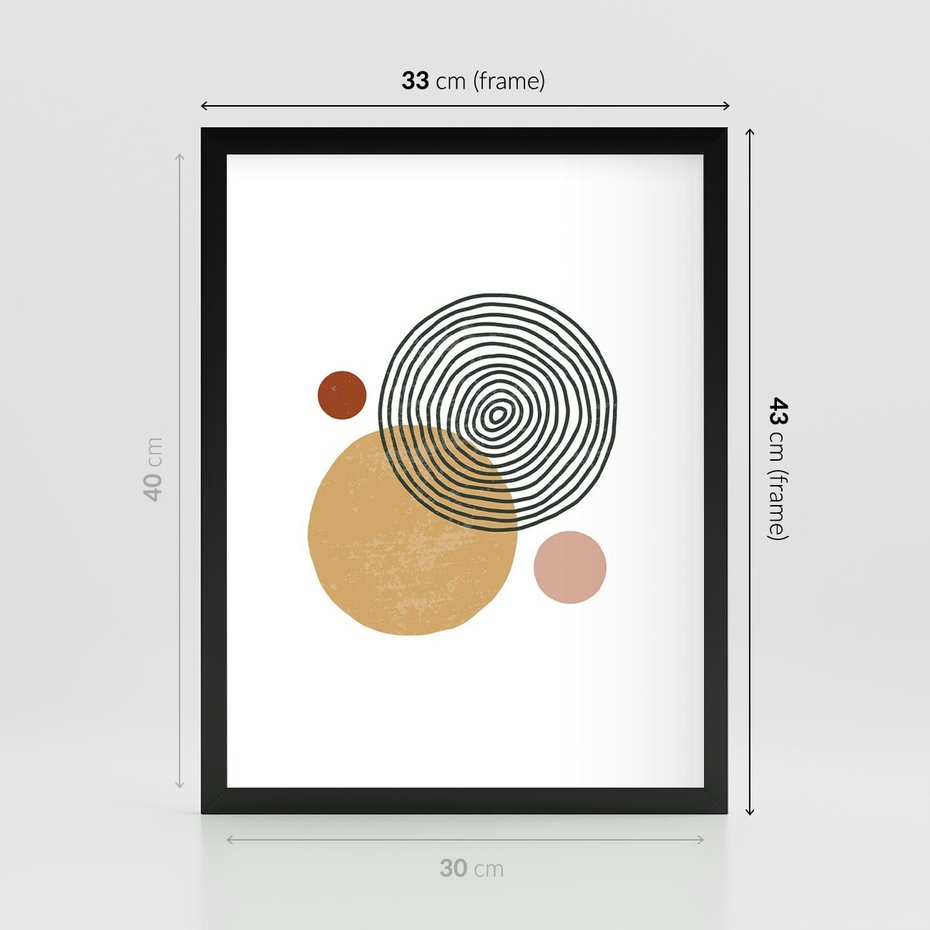 Plakat w ramie 30x40 - Wewnętrzne Formy - koła okręgi, abstrakcyjna nowoczesna sztuka - rama czarna