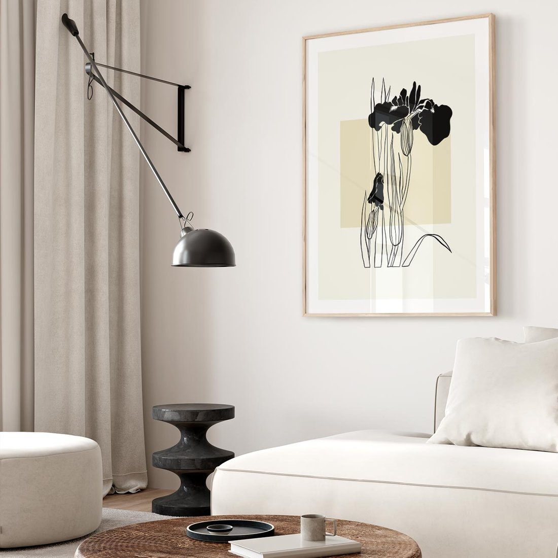 Plakat w ramie 50x70 - Rozkwitające w konturach - irys, kwiaty - rama drewno