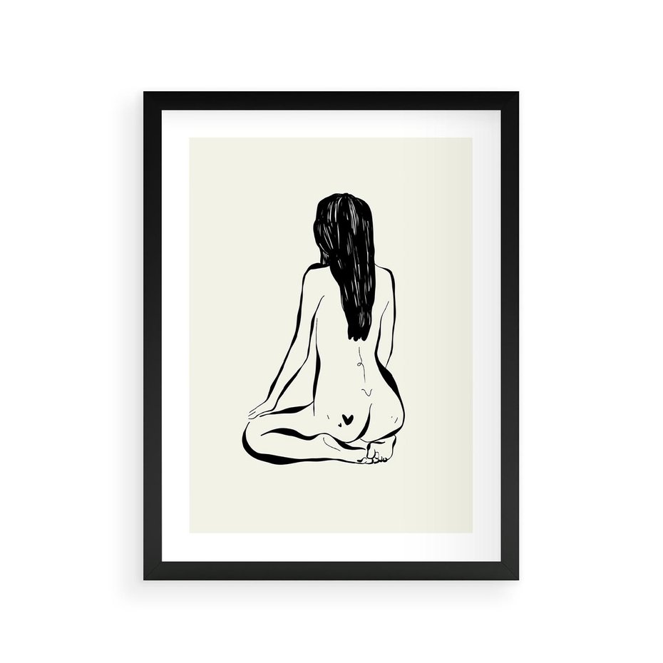 Plakat w ramie 30x40 - Minimalistyczna Piękność: Kobieta w Sztuce - grafika minimalizm, rysunek kobiety - rama czarna