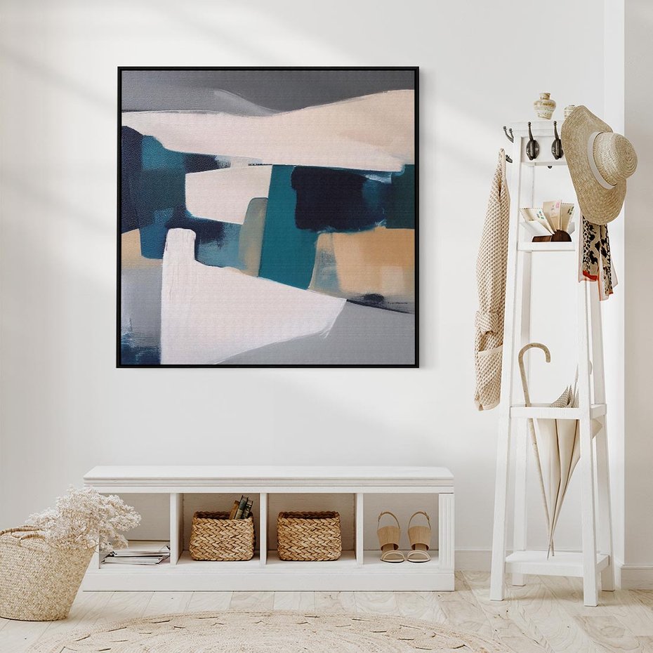 Obraz w ramie 50x50 - Turkusowe Maźnięcia - obraz, abstrakcja - rama czarna