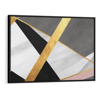 Obraz w ramie 70x50 - Pudrowe Abstrakcyjne Lustra - złote abstrakcyjne linie, szarość - rama czarna