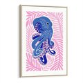 Obraz w ramie 80x120 - Rozkwitające marzenia - abstrakcyjna kompozycja, niebieska ośmiornica wśród różowej roślinnośći - rama drewno