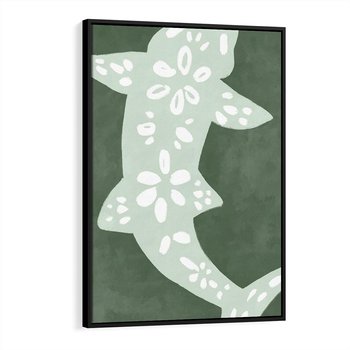 Obraz w ramie 50x70 - Migotliwe Wibracje Zieleni - zielony plakat, abstrakcja przypominająca rybę - rama czarna