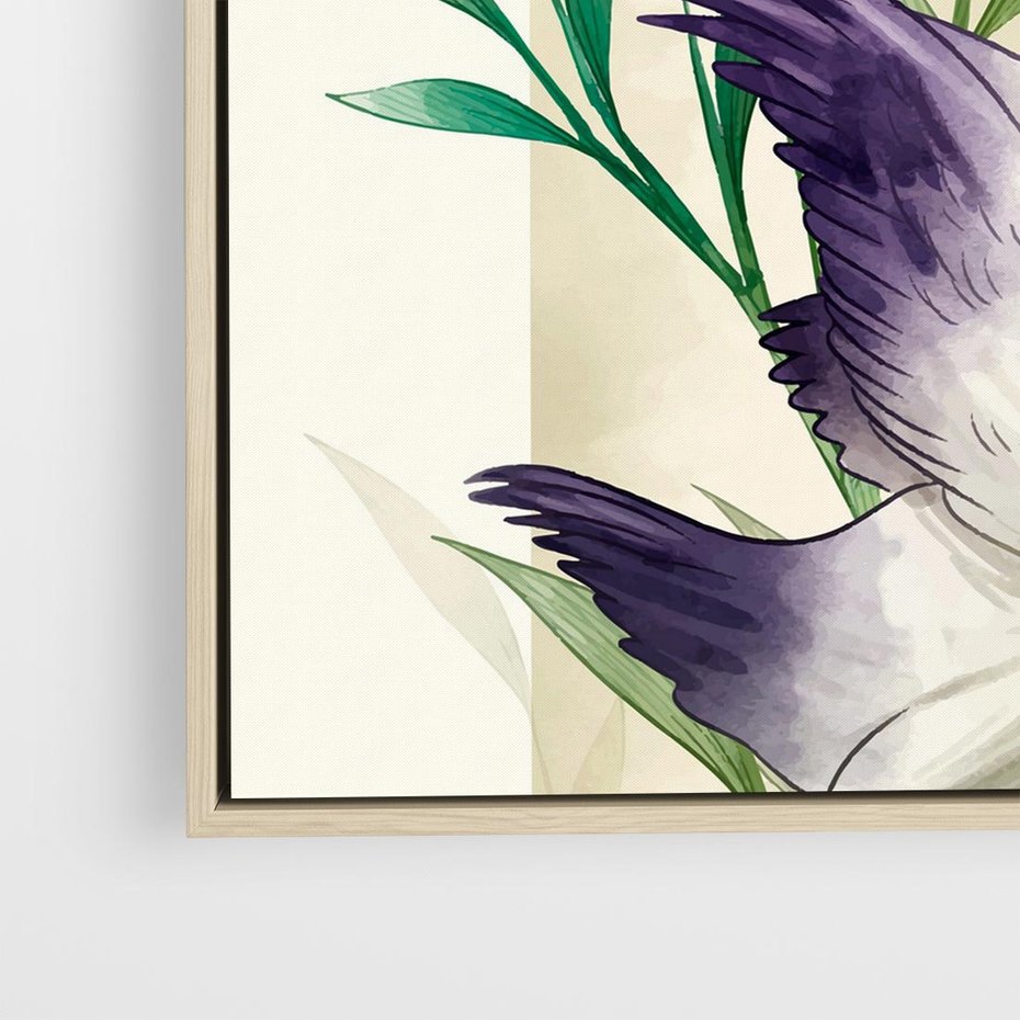 Obraz w ramie 80x80 - Migocące Ptaki - japońska sztuka, ptak - rama drewno