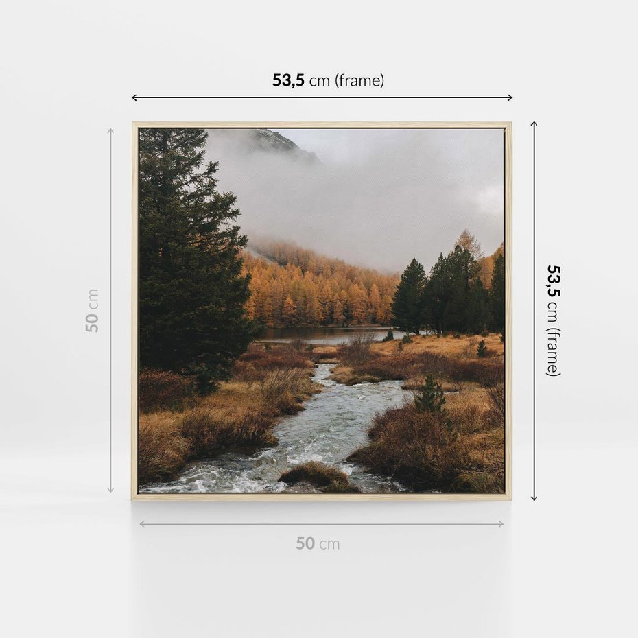 Obraz w ramie 50x50 - W Górskiej Dolinie - artystyczna fotografia, las - rama drewno