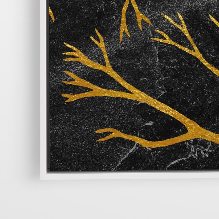 Obraz w ramie 80x80 - Marmurowe Drzewa Snu - złote gałęzie, drzewa - rama biała