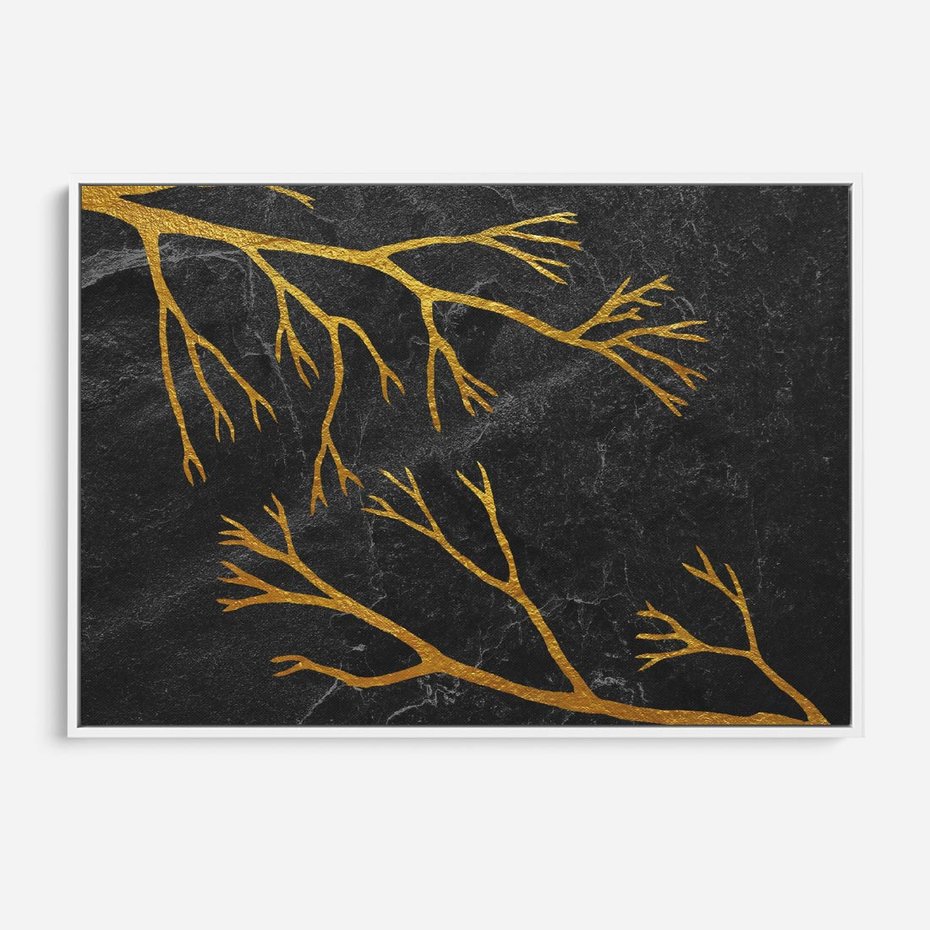 Obraz w ramie 100x70 - Marmurowe Drzewa Snu - złote gałęzie, drzewa - rama biała