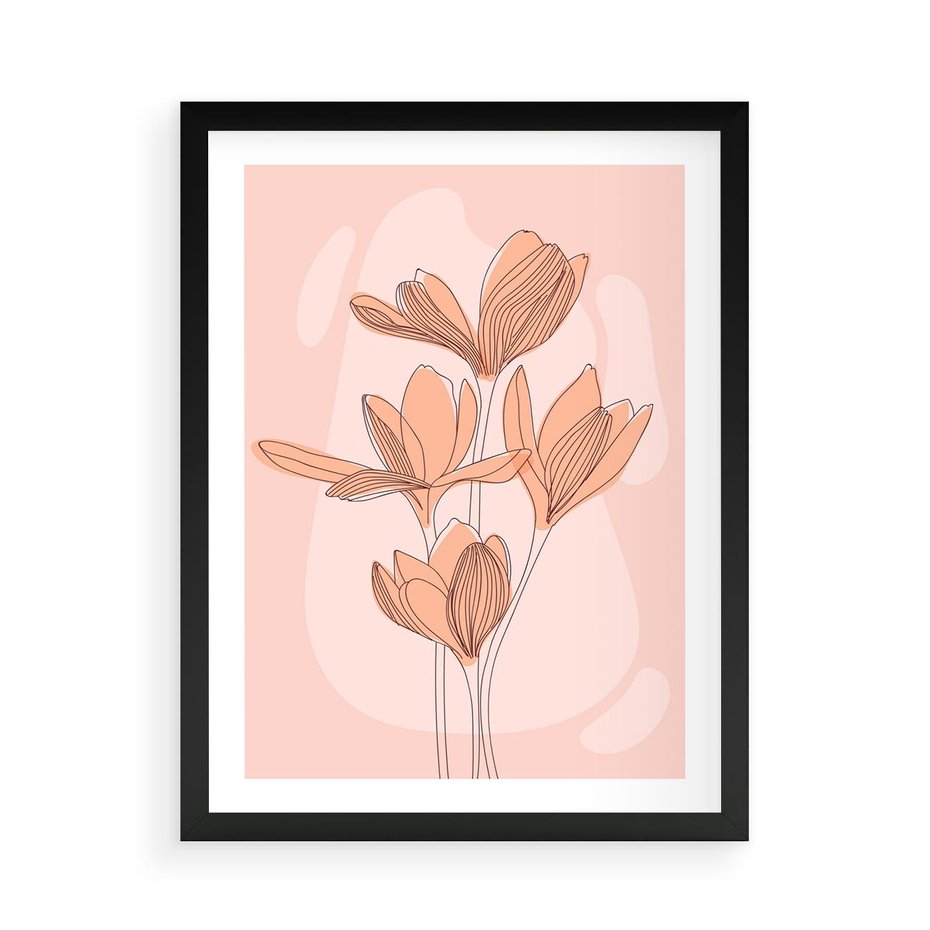 Plakat w ramie 50x70 - Przenikające Kształty - minimalistyczny plakat, pudrowe kwiaty - rama czarna