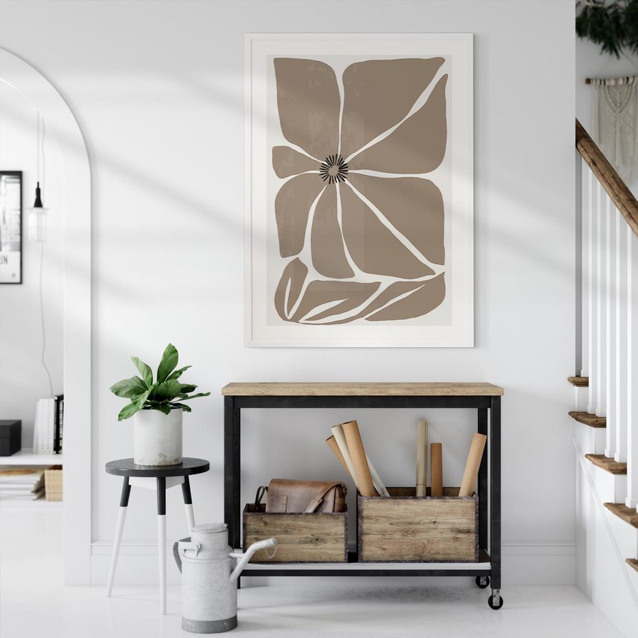 Plakat bez ramy 21x30 - Złudne Zmysły - abstrakcyjny kwiat, beże i brązy