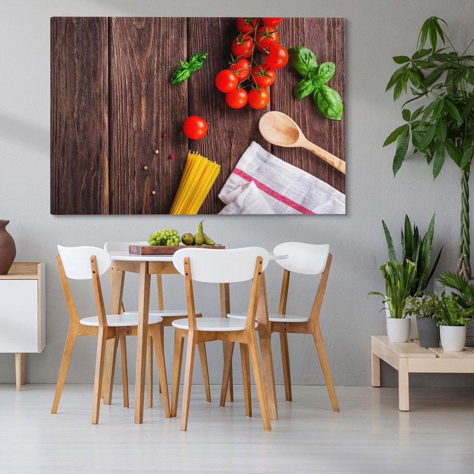 Obraz na płótnie 100x70 - "Spaghetti: Sztuka kulinarna na płótnie - spaghetti, makaron
