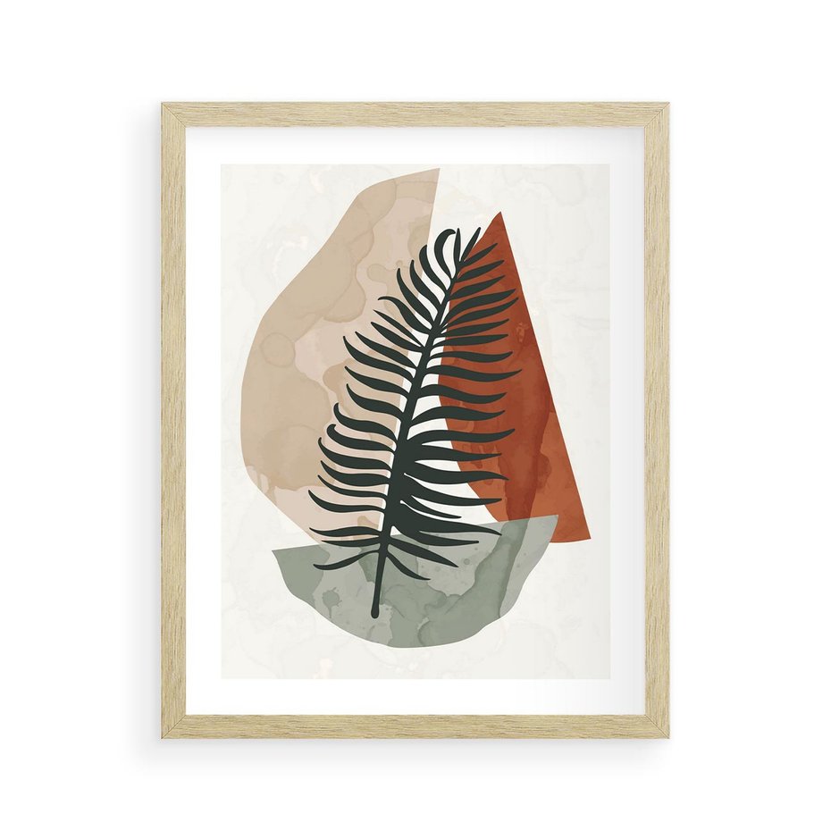 Plakat w ramie 40x50 - Czarna Palma w Brązowej Abstrakcji - grafika, akwarela - rama drewno