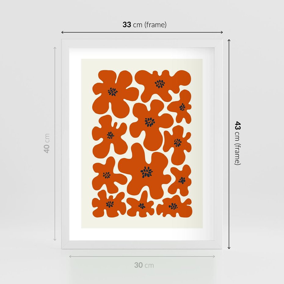 Plakat w ramie 30x40 - Wibracje Przestrzeni - abstrakcyjne czerwone kwiaty, kompozycja - rama biała