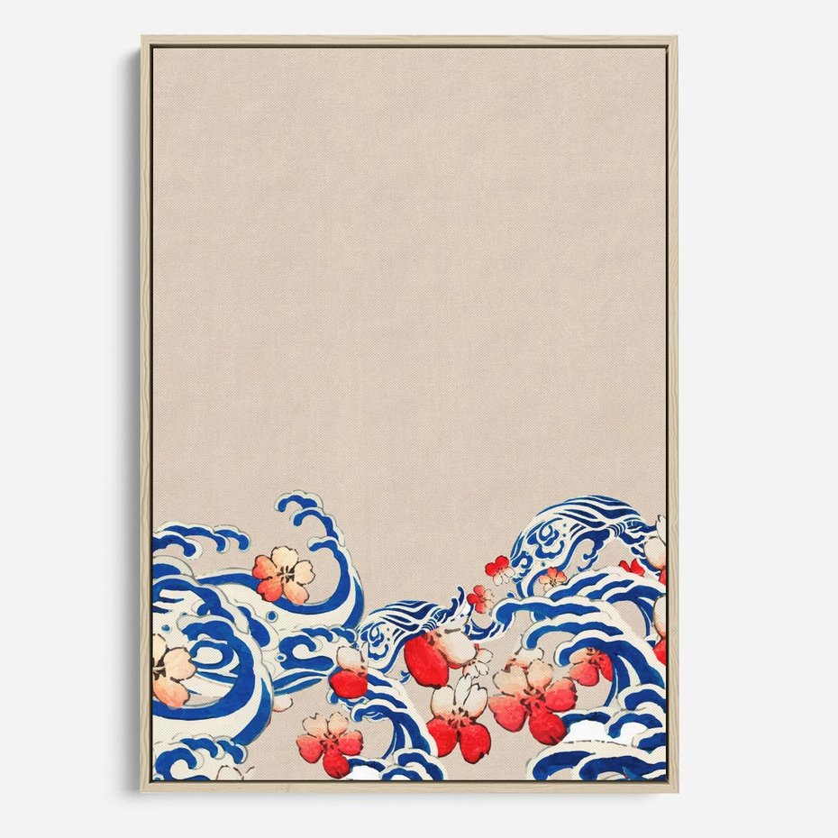 Obraz w ramie 50x70 - Japońska Harmonia: Falujące Kwiaty - japonia, orientalne kwiaty wiśni - rama drewno