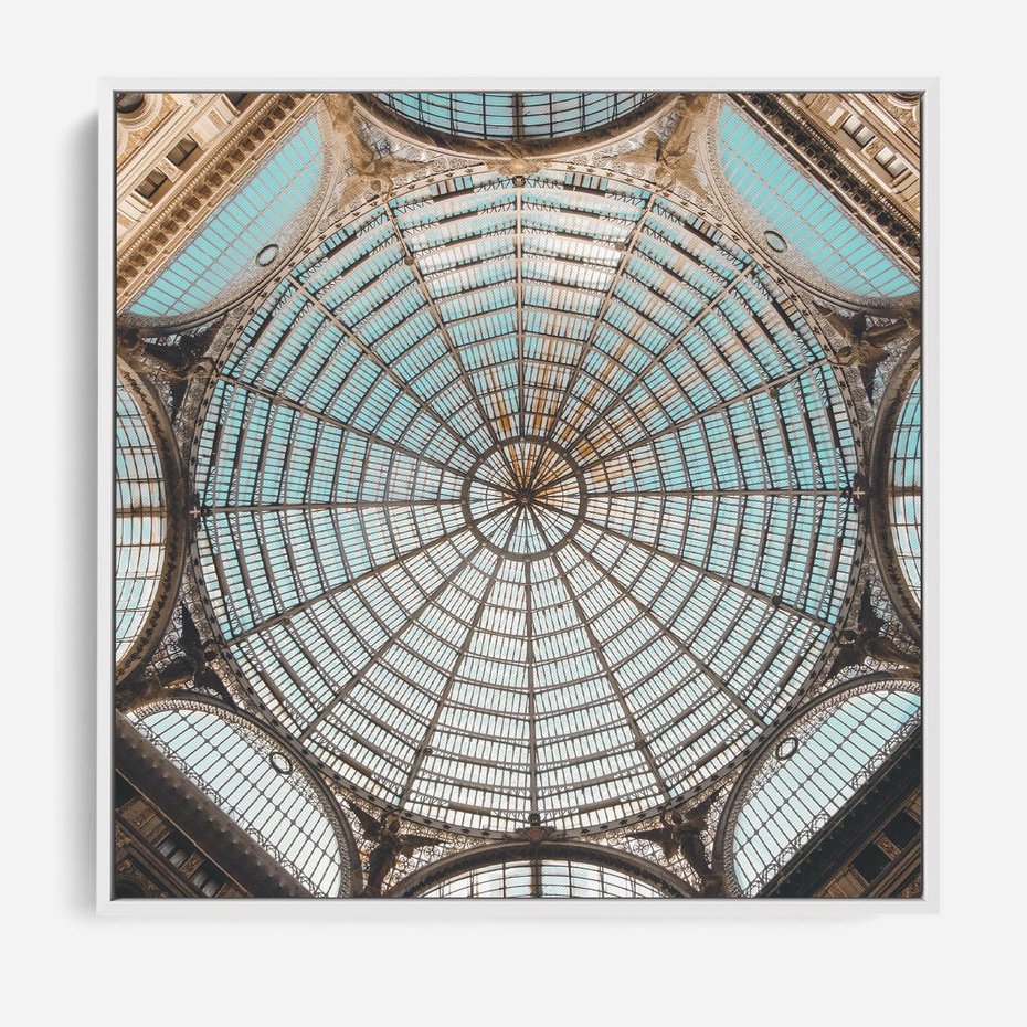 Obraz w ramie 80x80 - Magia Sklepienia - sklepienie, szklany dach - rama biała