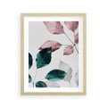 Plakat w ramie 40x50 - Pastelowe Liście w Minimalizmie - pastelowe liście, minimalistyczny obraz - rama drewno
