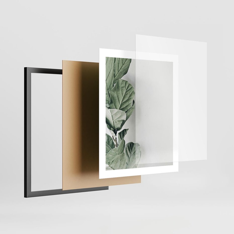 Plakat w ramie 40x50 - Minimalistyczna Harmonia: Zieleń Liści - zieone liście, kompozycja - rama czarna