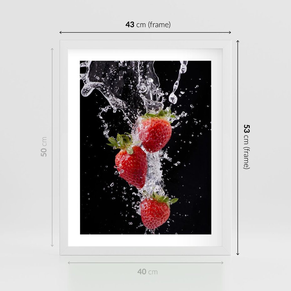 Plakat w ramie 40x50 - Słodki urok truskawek - truskawki, owoce - rama biała