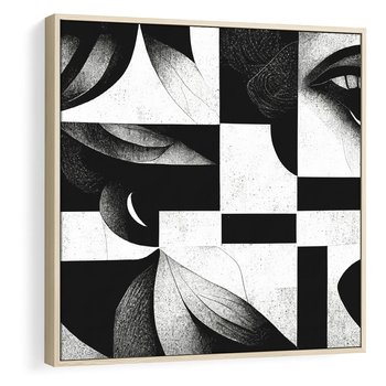 Obraz w ramie 80x80 - Harmonia świateł i cieni - abstrakcja czarno biała, geometria - rama drewno