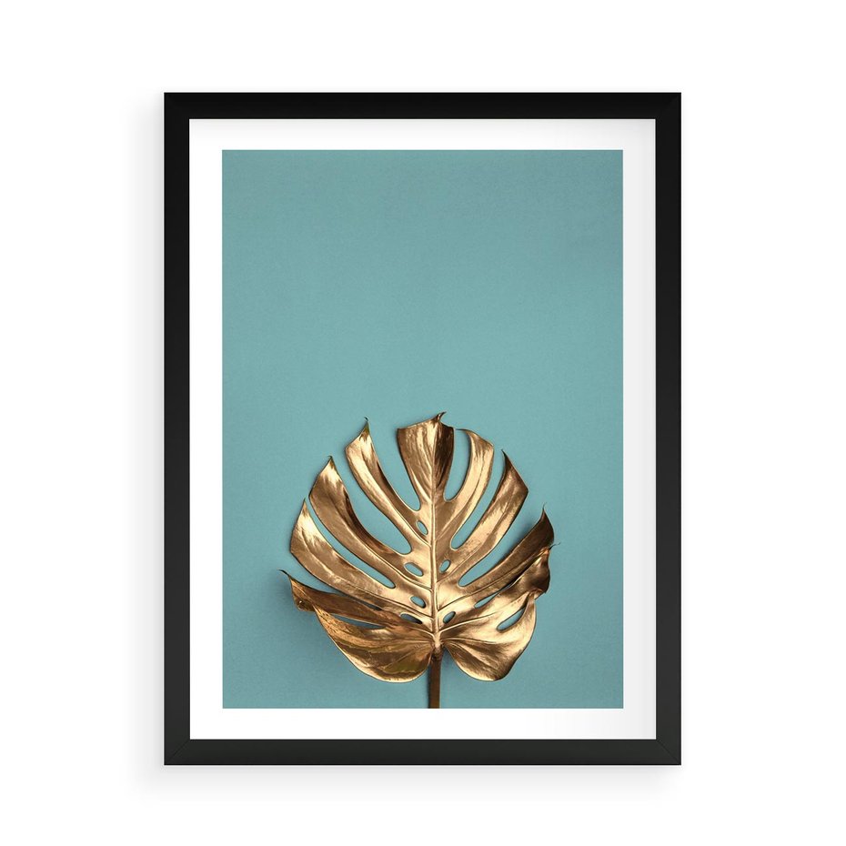 Plakat w ramie 50x70 - Piękno Natury - złote, liście - rama czarna