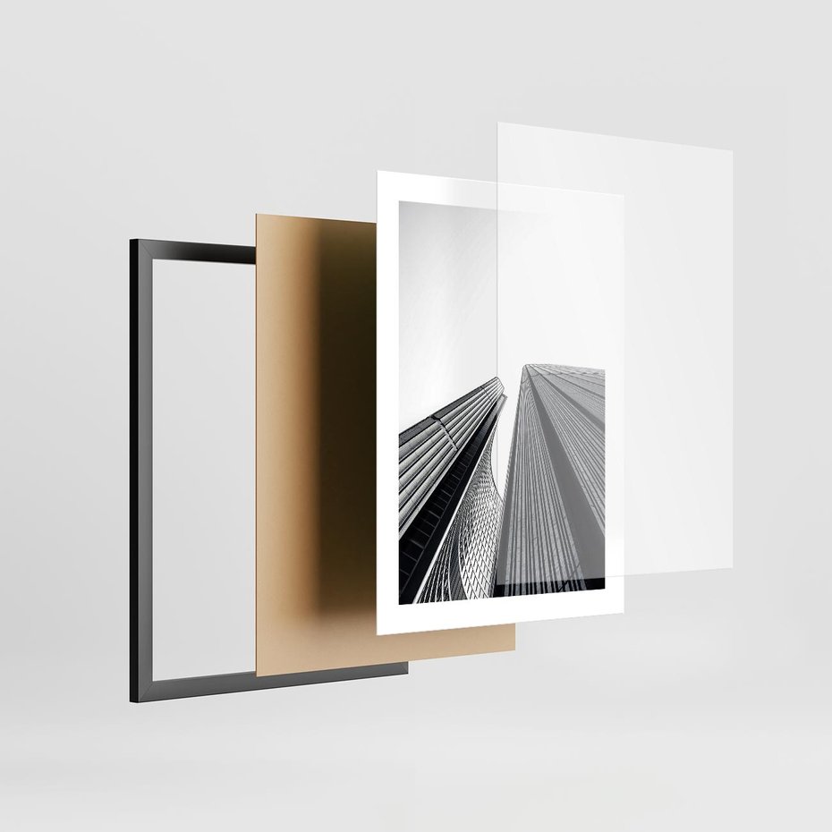 Plakat w ramie 30x40 - Monochromatyczna Wizja - architektura, wysoki wieżowiec - rama czarna