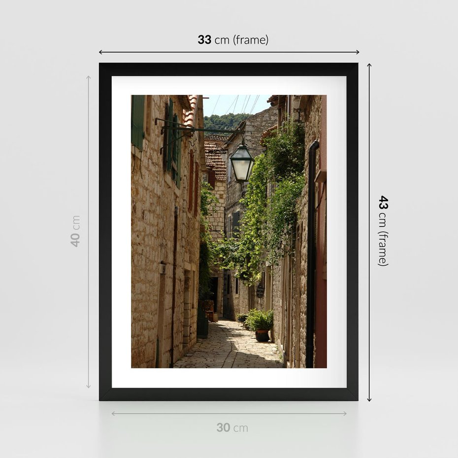 Plakat w ramie 30x40 - Urokliwa włoska uliczka - włoska, uliczka - rama czarna