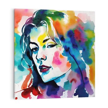 Obraz na płótnie 40x40 - Abstrakcyjna ekstaza barw - abstrakcyjny portret kobiety, szkic czarną kreską