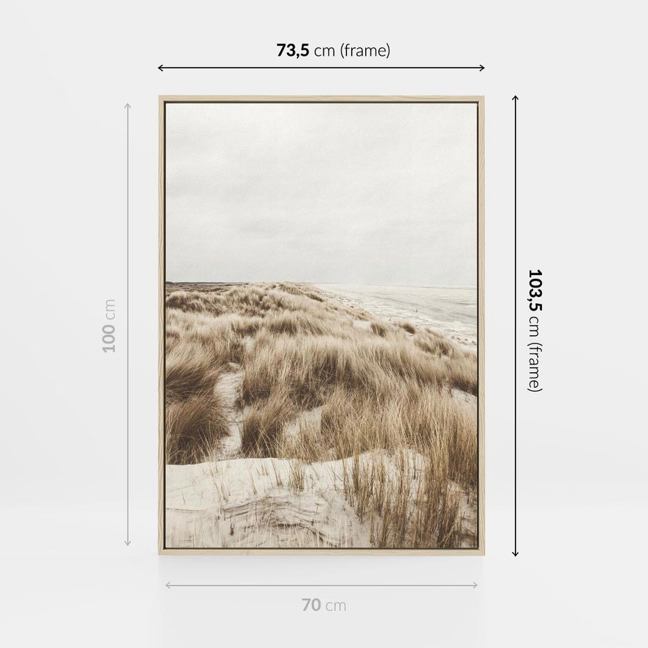 Obraz w ramie 70x100 - Nadmorskie Wydmy - fotografia, kolory sepii - rama drewno