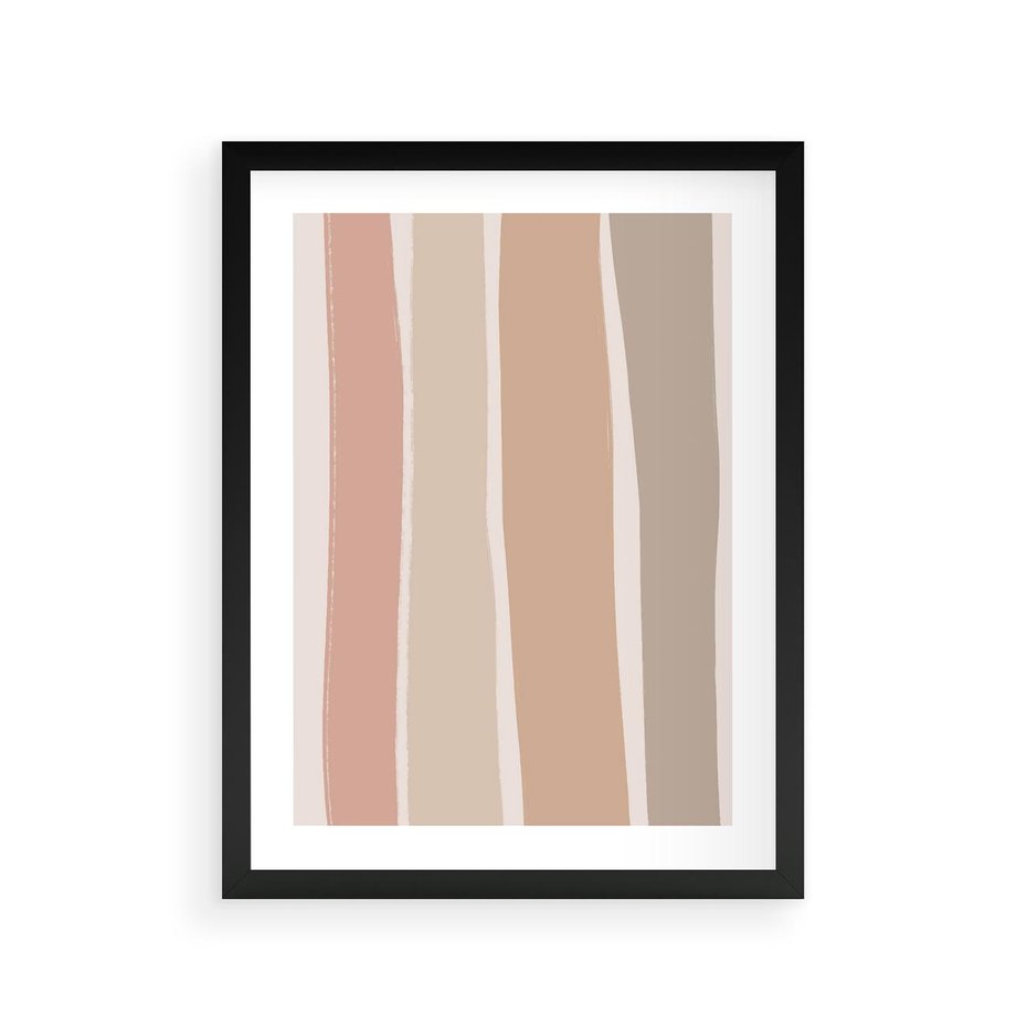 Plakat w ramie 30x40 - Tęczowa Zgaszona Aura - abstakcyjne tęczowe pasy, delikatne odcienie beżu - rama czarna