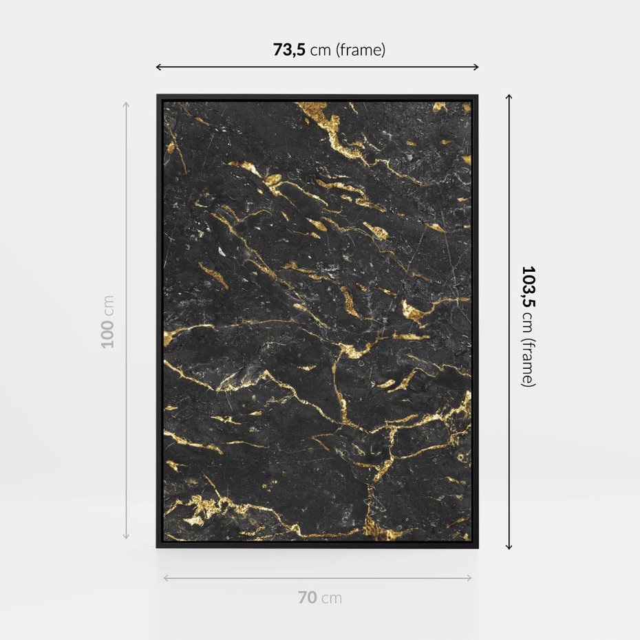 Obraz w ramie 70x100 - Egzotyczny Blask - marmur, złoto - rama czarna