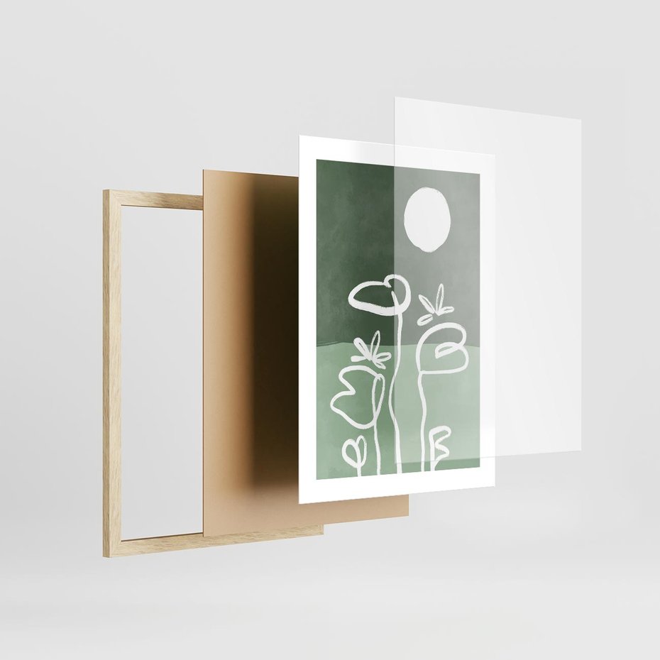 Plakat w ramie 30x40 - Wibracje Naturalnej Równowagi - zielony plakat, roślinne inspiracje - rama drewno
