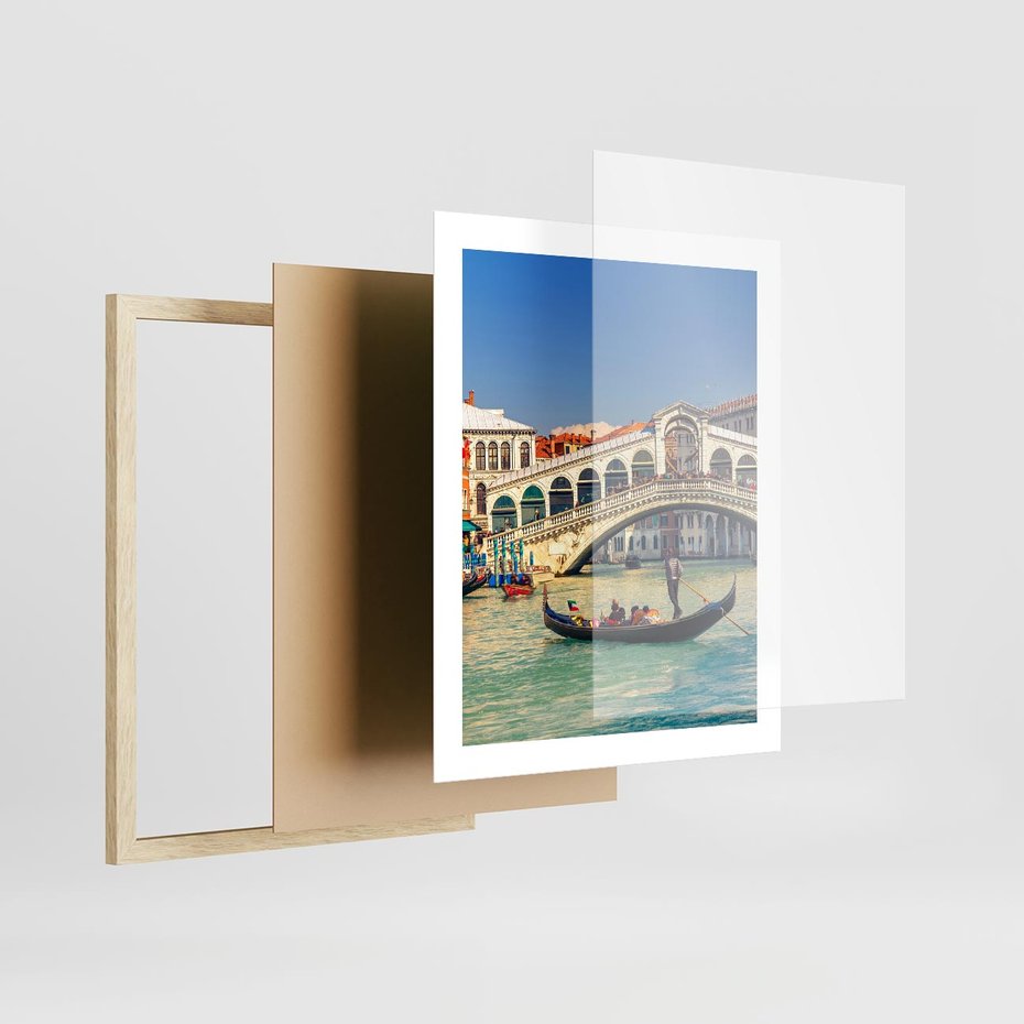 Plakat w ramie 40x50 - Romantyczna przejażdżka gondolą w Wenecji - Wenecja, gondola - rama drewno