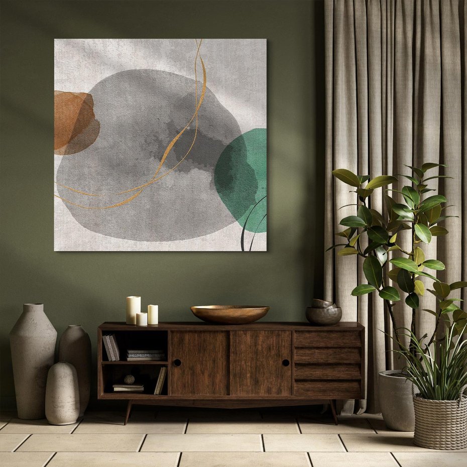 Obraz na płótnie 40x40 - Delikatne Plamy - akwarelowe plamy, złote linie