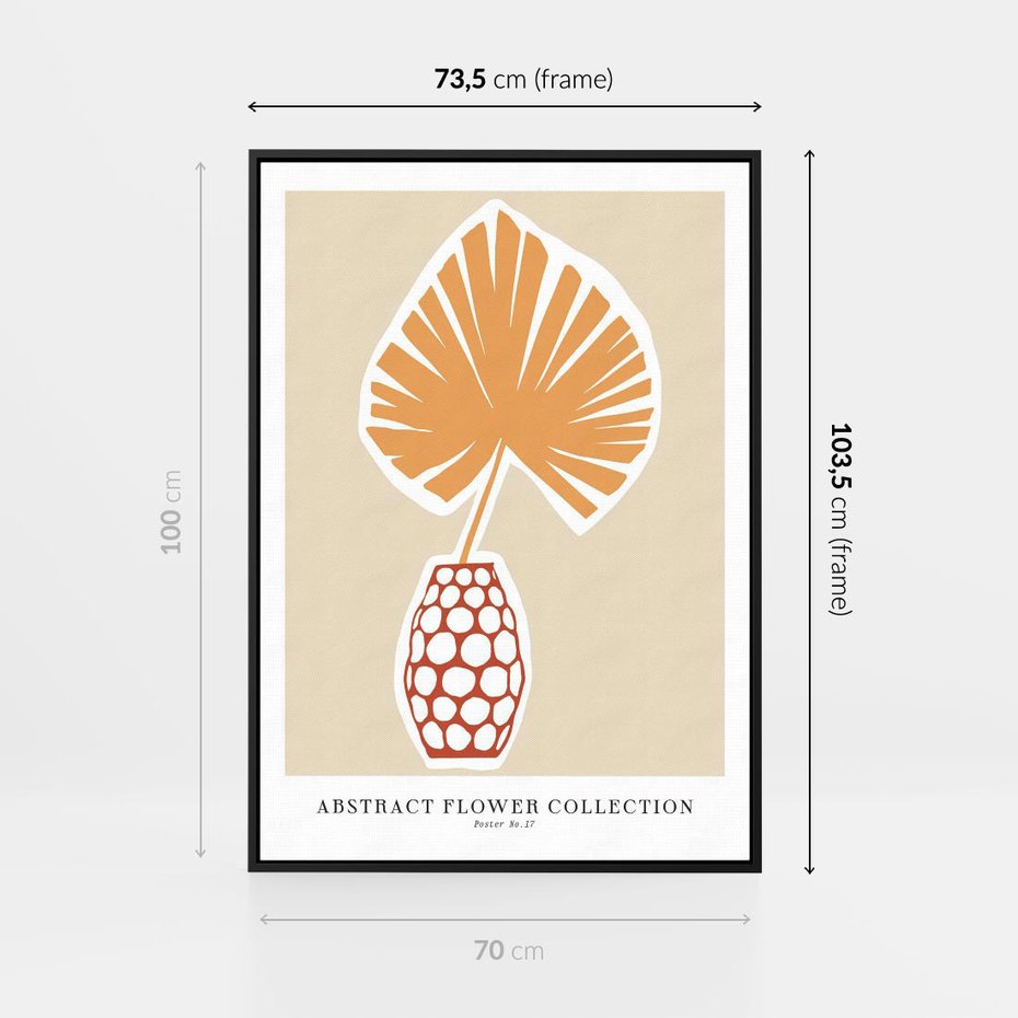 Obraz w ramie 70x100 - Kwiatowa Kreatywność - tropikalny liść w wazonie, typografia - rama czarna