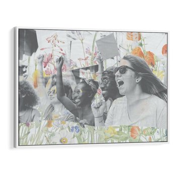 Obraz w ramie 120x80 - Księga zaklętych marzeń - kolaż, czarnobiałe zdjęcie wesołych młodych ludzi - rama biała