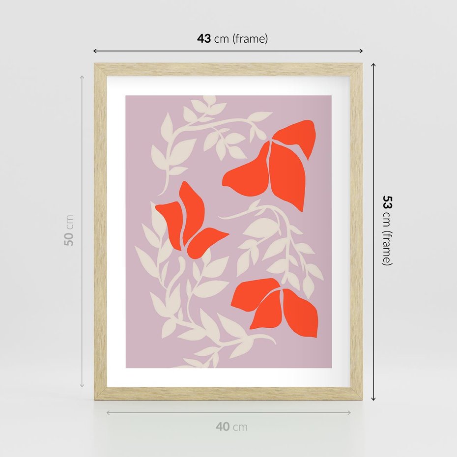 Plakat w ramie 40x50 - Kwiatowa Kreatywność - nowoczesny plakat, roślinne motywy - rama drewno