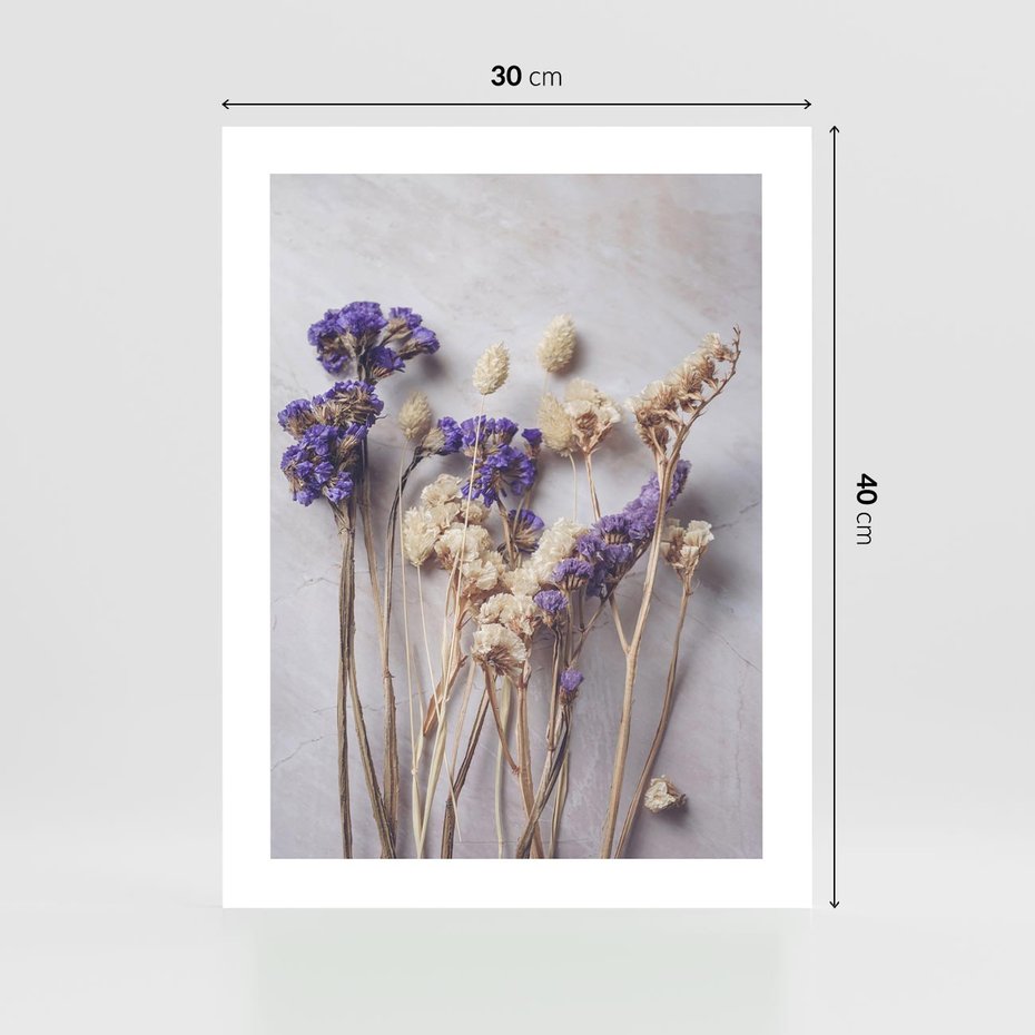 Plakat bez ramy 30x40 - Błękitno-Biała Harmonia - suszone kwiaty, błekitne